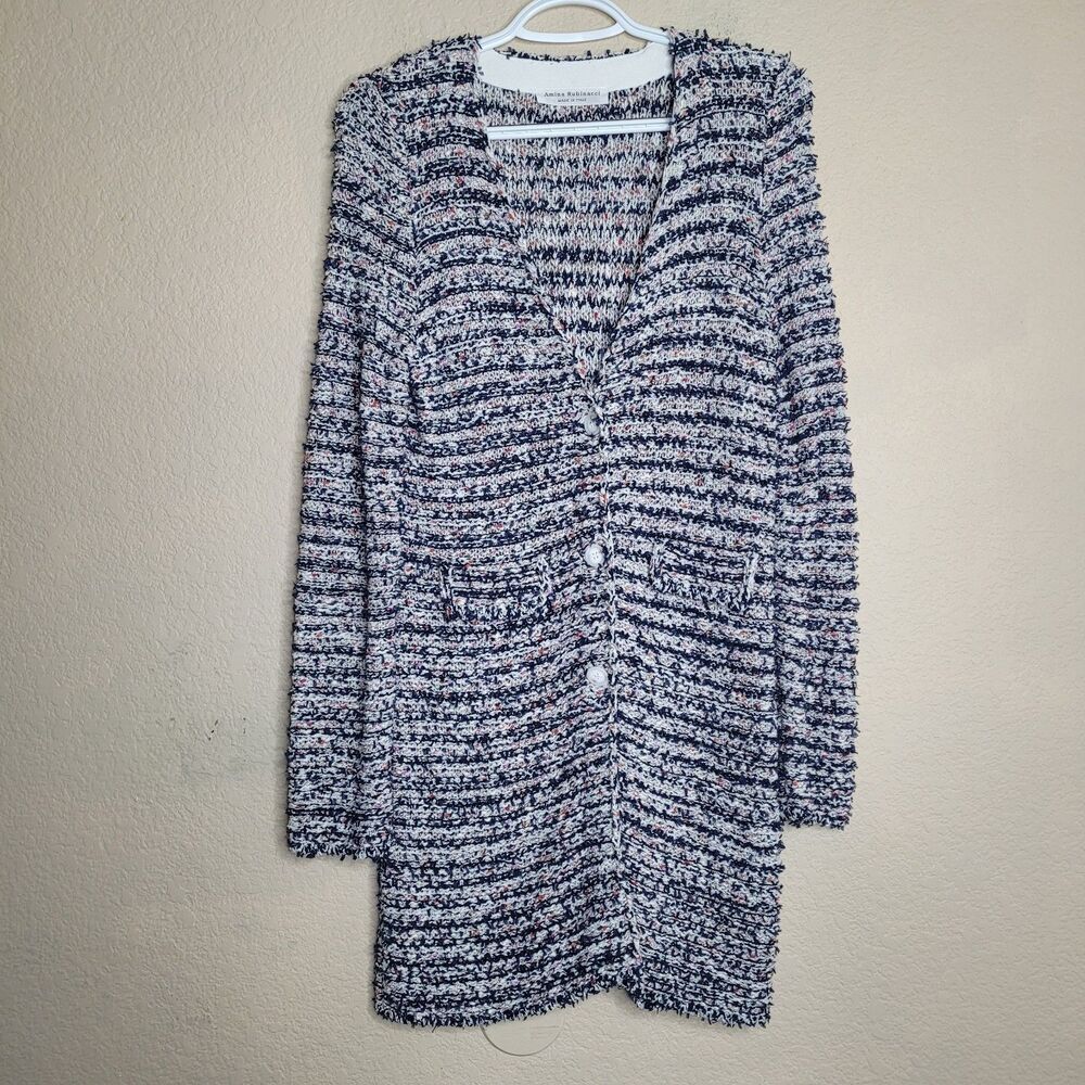 Amina Rubinacci Long Sweater Button Cardigan Size 40 Tweed Multicolor Italy